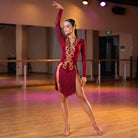 Gold Baroque Latin Salsa Dance Dress Long Sleeve High Split Fringe