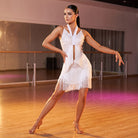 Halter Tie Latin Salsa Dance Dress Stone Bodice Tiered Fringe Skirt
