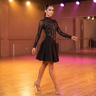 Gold Stud Corset Latin Salsa Dance Dress High Neck Circle Skirt
