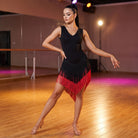 Chevron Fringe Latin Salsa Dance Dress V Neck Two Tone Practice Hem