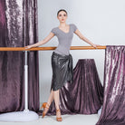 Silver chain belt wrap Latin dance skirt for salsa practice, front view