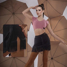 Black curved fringe mini Latin dance skirt for salsa practice, front view