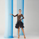 Leopard fringe ruffle Latin dance skirt for salsa practice, front view