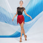 Red sparkle draped fringe Latin dance skirt for salsa practice, front view