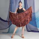 Brown burnout floral wrap Latin dance hip scarf for salsa practice, flat lay