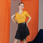 Black mesh streamer ruffle Latin dance skirt for salsa practice, front view