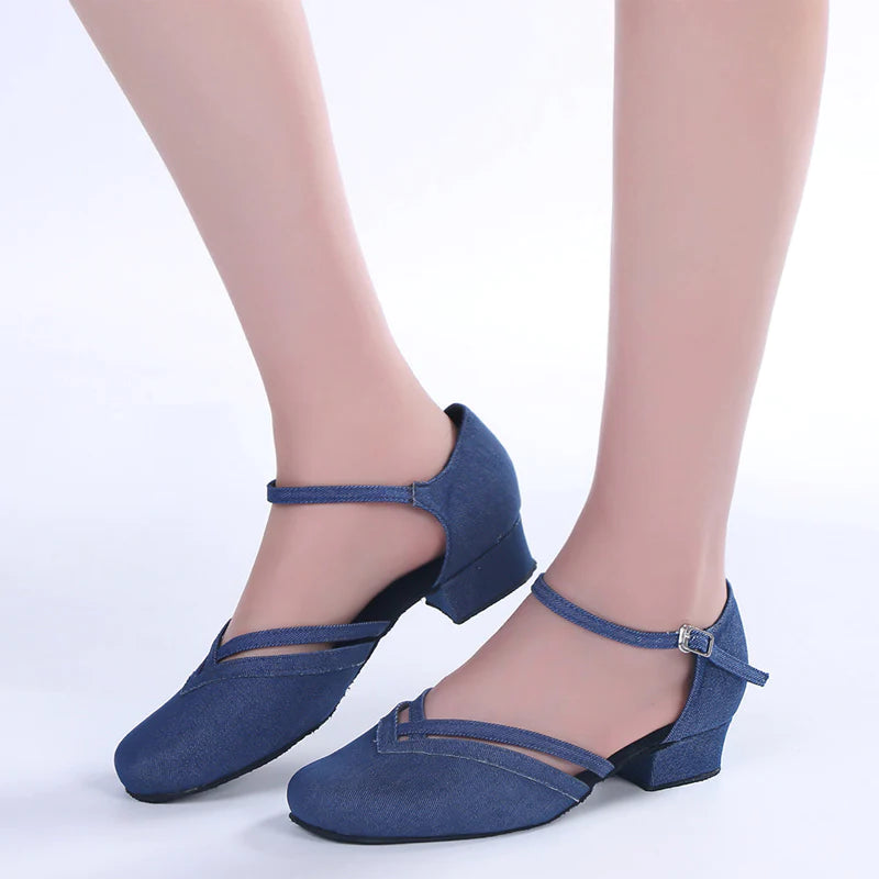 Swing Dance Shoes for Women Closed Toe Low Heel Denim TTdancewear