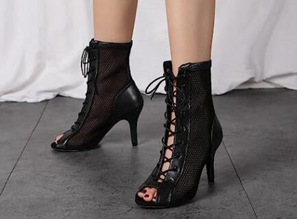 Black Leather Lace Up Dance Boots Salsa Social Comfortable Dance High Heels
