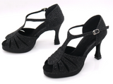 Black Glitter With Black Rhinestones Samba Platform Dance Shoes High Heels
