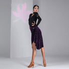 Purple burnout velvet wrap Latin dance skirt, side view