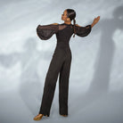 Black mesh lantern sleeve dance bodysuit, back view