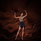 Leopard halter cross back dance bodysuit, front view