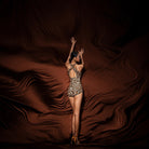 Leopard halter cross back dance bodysuit, back view