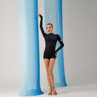 Black Paisley burnout velvet mock neck Latin dance leotard for Latin practice, front view
