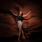 Apricot paneled fringe mini Latin dance skirt, front view