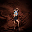 Black paneled fringe mini Latin dance skirt, side view