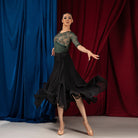 Dark Green lace V neck half sleeve dance bodysuit, front view