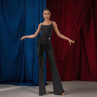Black rhinestone strappy back cami Latin leotard for Latin practice, front view