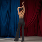 Black rhinestone strappy back cami dance bodysuit, back view, alternate pose 2