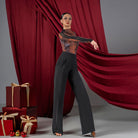 Snake Print mesh stripe sleeve mock neck dance bodysuit, side view
