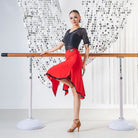 Red sequin edge handkerchief Latin dance skirt, front view