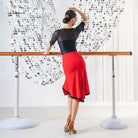 Red sequin edge handkerchief Latin dance skirt, back view