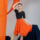 Orange double mesh wrap Latin dance hip scarf, front view