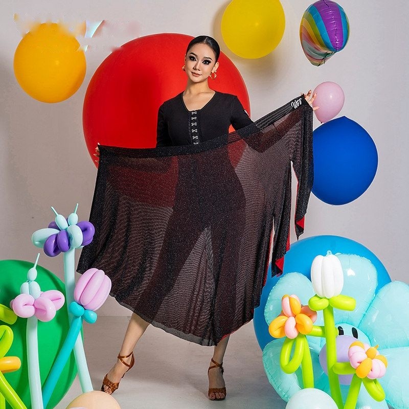 Black & Red reversible wrap Latin dance hip scarf, flat lay