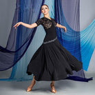 Black rhinestone wave ballroom dance skirt, side view