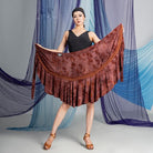 Brown burnout floral wrap Latin dance hip scarf for salsa practice, flat lay