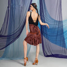 Brown burnout floral wrap Latin dance hip scarf, back view