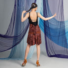 Brown burnout floral wrap Latin dance hip scarf, back view