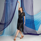 Black lace fringe Latin dance skirt, side view