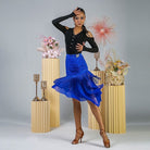 Royal Blue lace fringe Latin dance skirt, front view