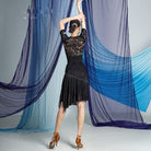 Black lace fringe Latin dance skirt, back view