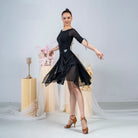 Black sequin mesh patchwork Latin dance skirt, side view