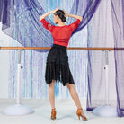Black sequin mesh patchwork Latin dance skirt, back view