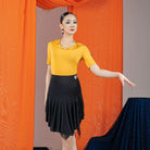 Black mesh streamer ruffle Latin dance skirt, front view