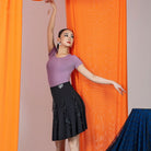 Black sequin stripe ruffle Latin dance skirt, front view