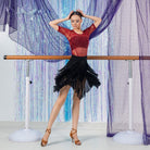 Black zigzag fringe mesh Latin dance skirt, front view