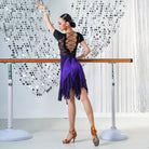 Purple zigzag fringe mesh Latin dance skirt, back view
