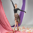 Leopard layered fringe fishtail Latin dance skirt, side view