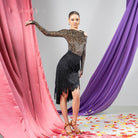 Black layered fringe fishtail Latin dance skirt, front view