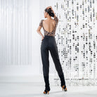 Leopard deep V back short sleeve dance bodysuit, back view