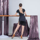 Black & Gold Leopard gold leopard fringe Latin dance skirt, back view