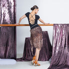 Leopard chain belt wrap Latin dance skirt, back view