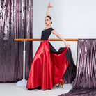 Red paso doble cape flamenco dance skirt, side view