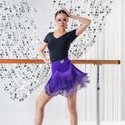Purple two tone fringe Latin dance skirt, front view