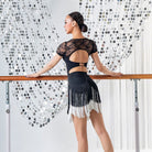Black & White two tone fringe Latin dance skirt, back view