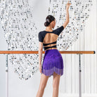 Purple two tone fringe Latin dance skirt, back view